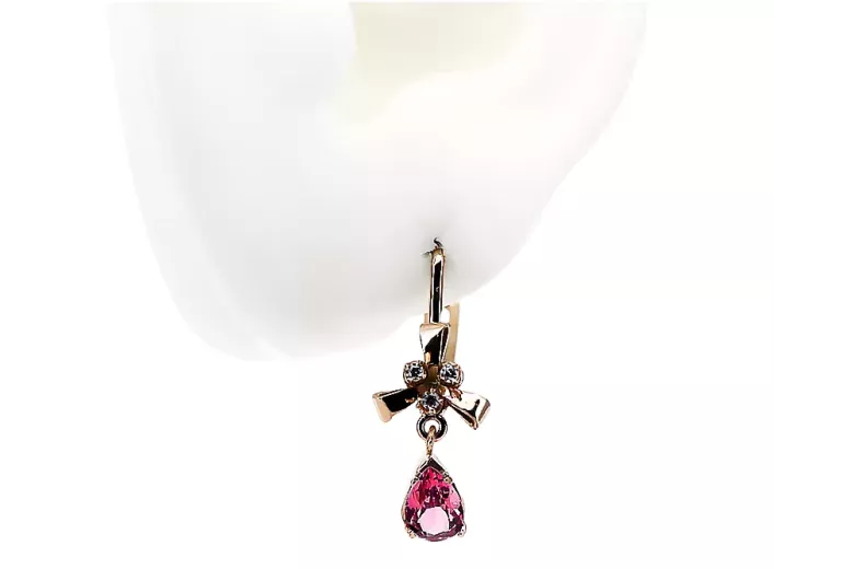 Boucles d'oreilles rubis rose rose 14 carats 585 vec045 style soviétique russe vintage