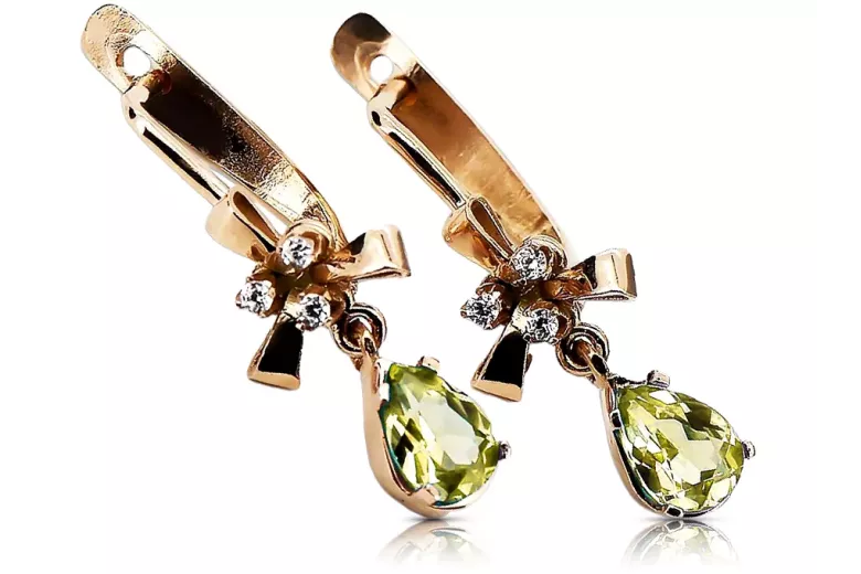 Rosa rosa 14k 585 oro peridot pendientes vec045 Estilo soviético ruso vintage