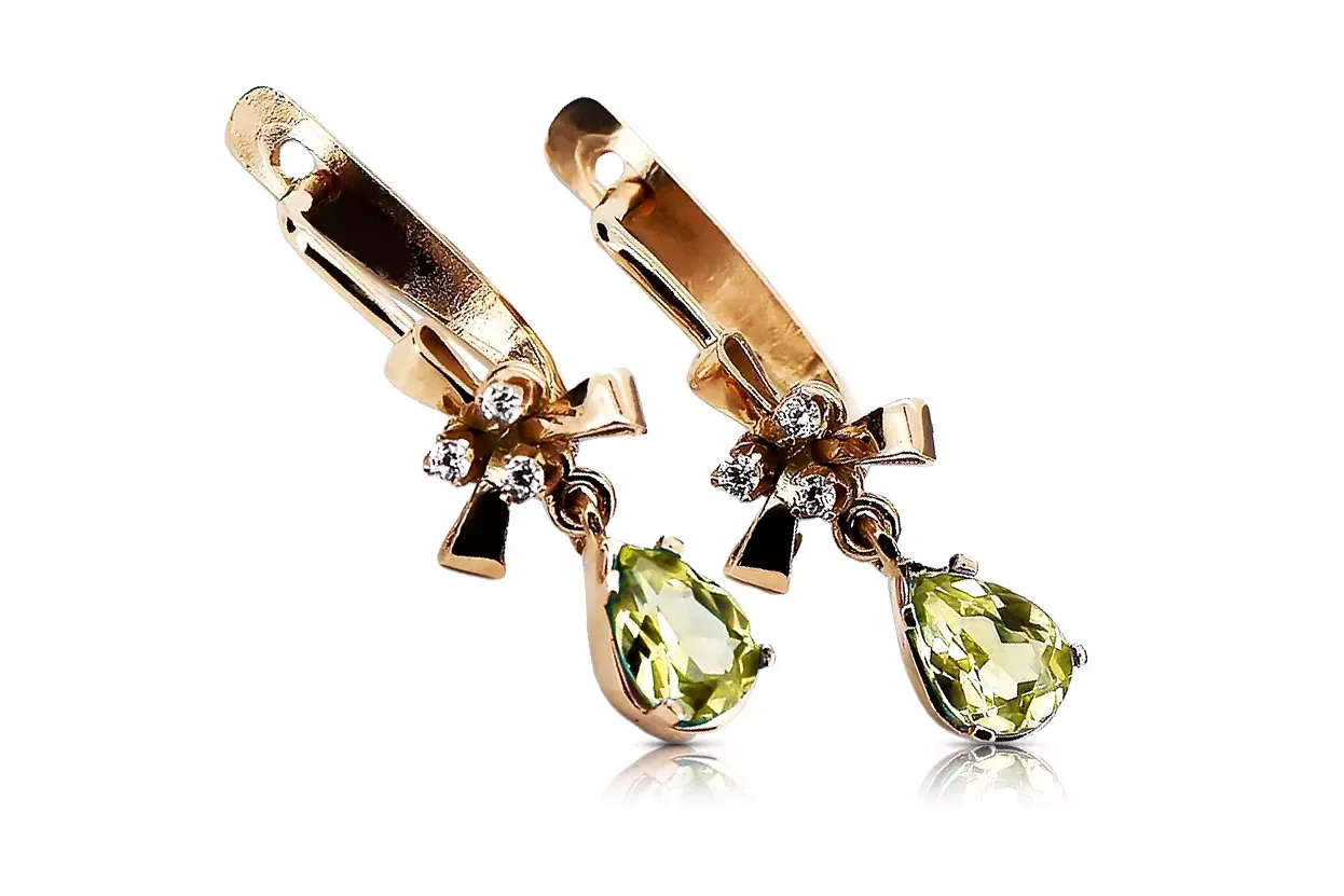 Kolczyki z różowego czerwonego 14k złota 585 z peridotem vec045 Vintage