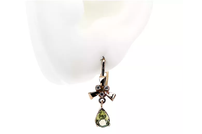 Rosa rosa 14k 585 oro peridot pendientes vec045 Estilo soviético ruso vintage