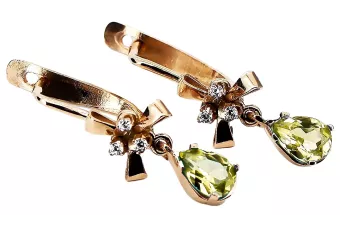 Boucles d'oreilles péridot en or rose 14 carats 585 vec045 style soviétique russe vintage