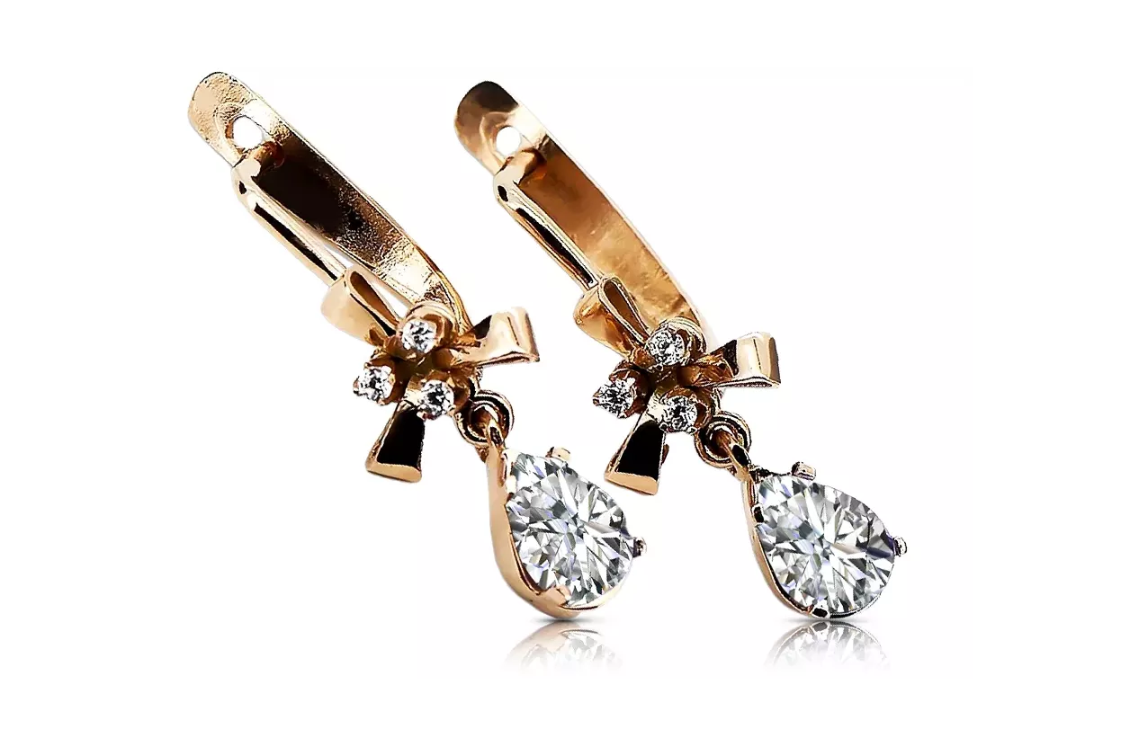 copia de rosa rosa 14k 585 oro zircon pendientes vec001 Estilo soviético ruso vintage