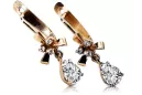 copie de boucles d'oreilles Rose Rose en or 14 carats 585 et zircon, vec001, style soviétique russe vintage