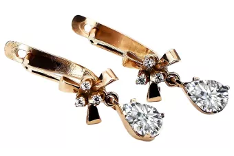 copie de boucles d'oreilles Rose Rose en or 14 carats 585 et zircon, vec001, style soviétique russe vintage