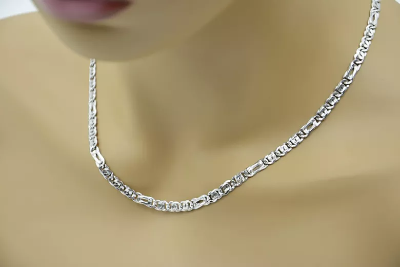 Chaîne en or blanc 14 carats creux avec œil de tigre 585, 55 cm cc093w