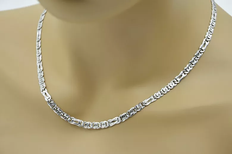 Chaîne en or blanc 14 carats creux avec œil de tigre 585, 55 cm cc093w