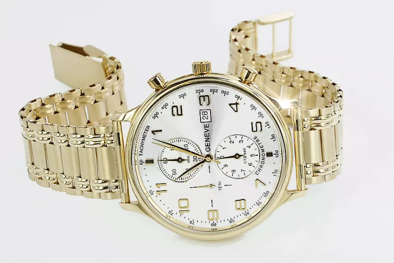 Золотий чоловічий годинник Geneve 14k mw005ydw&mbw006y