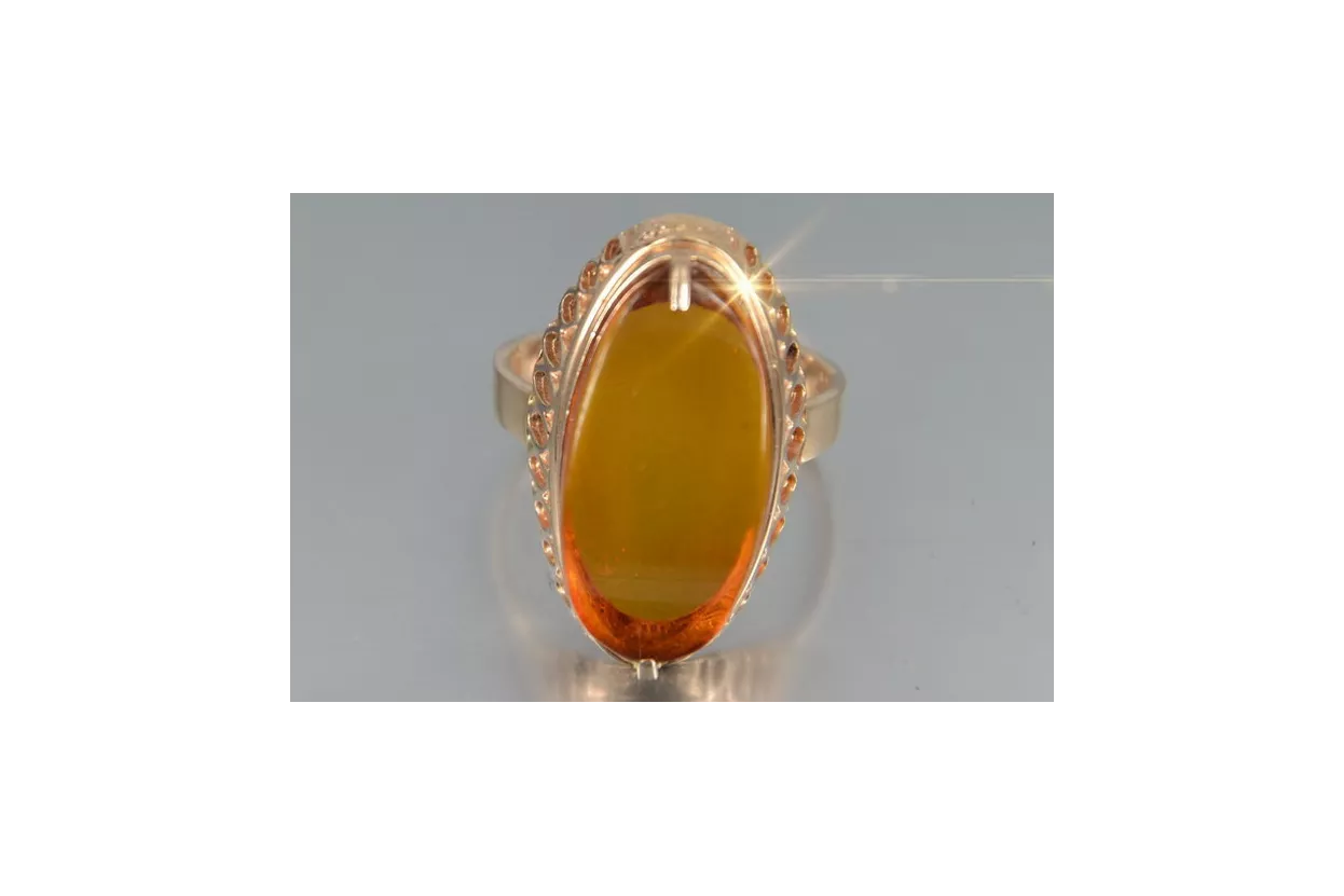 Russian rose Soviet pink USSR red 585 583 gold amber ring vrab050