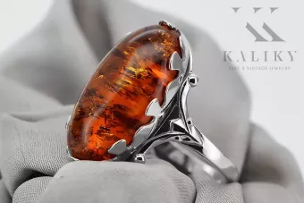 Silver 925 unique amber ring vrab052s Russian Soviet jewelry style