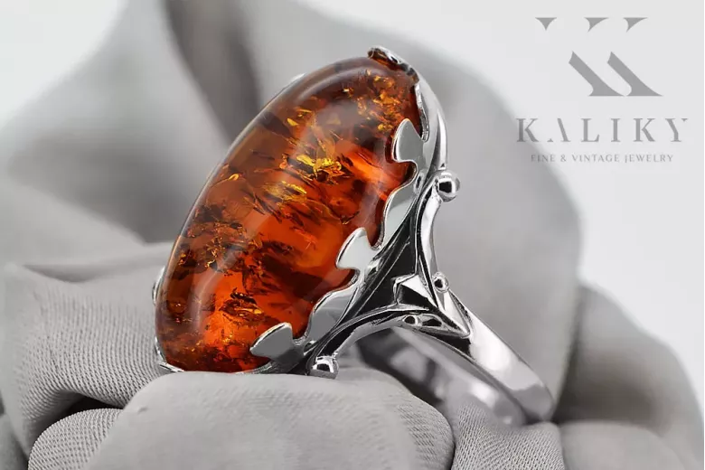 Rose russe rose soviétique rouge 585 583 or amber ring vrab052