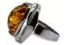 Silber 925 einzigartige Bernstein Ring vrab004s Russische Sowjet Schmuckstil