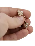 Vintage rose pink 14k 585 gold  Vintage leaf earrings ven015