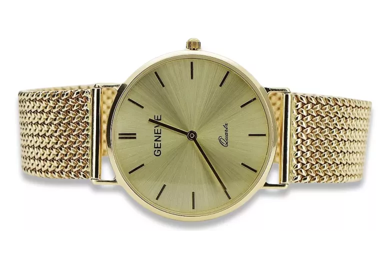 Gold men's watch Geneve ★ zlotychlopak.pl ★ Gold purity 585 333 Low Price!