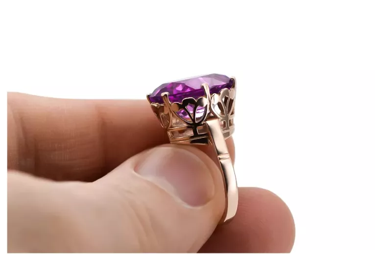 Ruso soviético rosa 14k 585 oro Alexandrite Ruby Esmeralda anillo Zircon vrc084