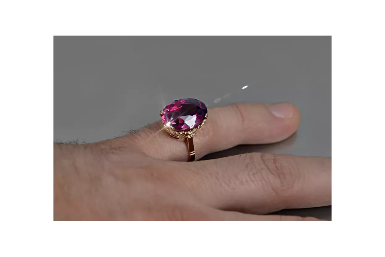 Ruso soviético rosa 14k 585 oro Alexandrite Ruby Esmeralda anillo Zircon vrc084