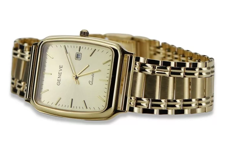 Gold men's watch Geneve ★ zlotychlopak.pl ★ Gold purity 585 333 Low Price!