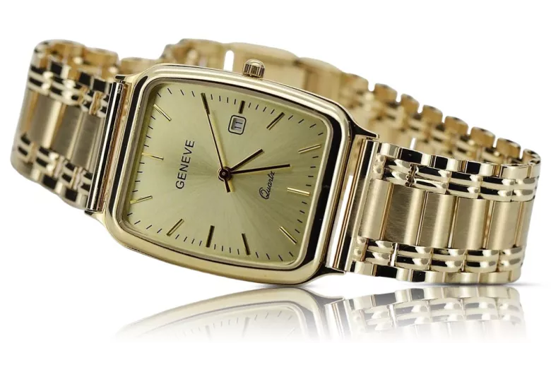 Gold men's watch Geneve ★ zlotychlopak.pl ★ Gold purity 585 333 Low Price!