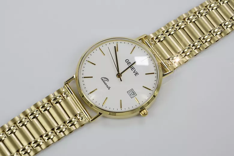 Gold men's watch Geneve ★ zlotychlopak.pl ★ Gold purity 585 333 Low Price!