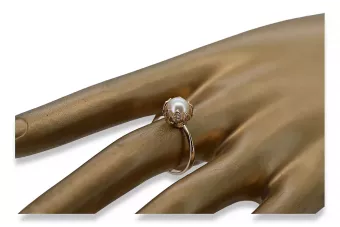 Rosa rusa rosa soviética rojo URSS 585 583 anillo de perlas de oro vrpr009