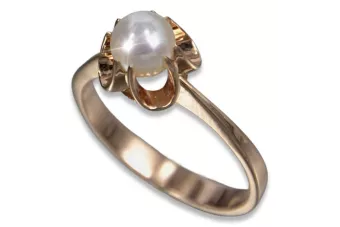 Rose pink 14k 585 gold pearl ring vrpr001 Russian Soviet Vintage style