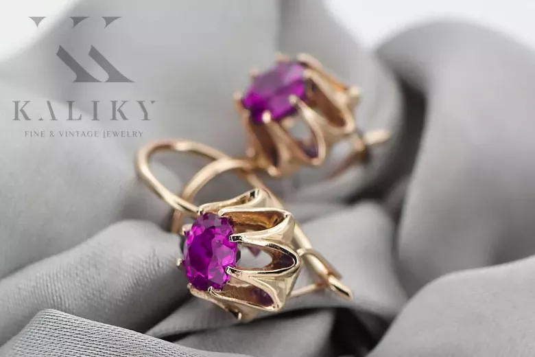 Rose rosa 14k 585 gold amethyst Ohrringe vec092 Jahr