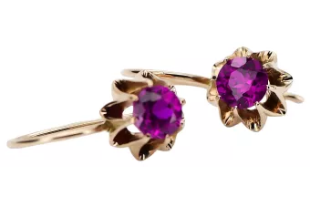 Rose pink 14k 585 gold amethyst earrings vec092 Vintage