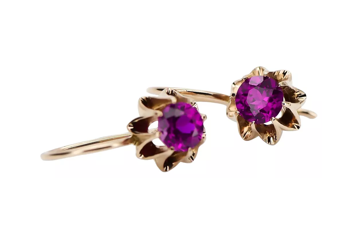 Rose pink 14k 585 gold amethyst earrings vec092 Vintage