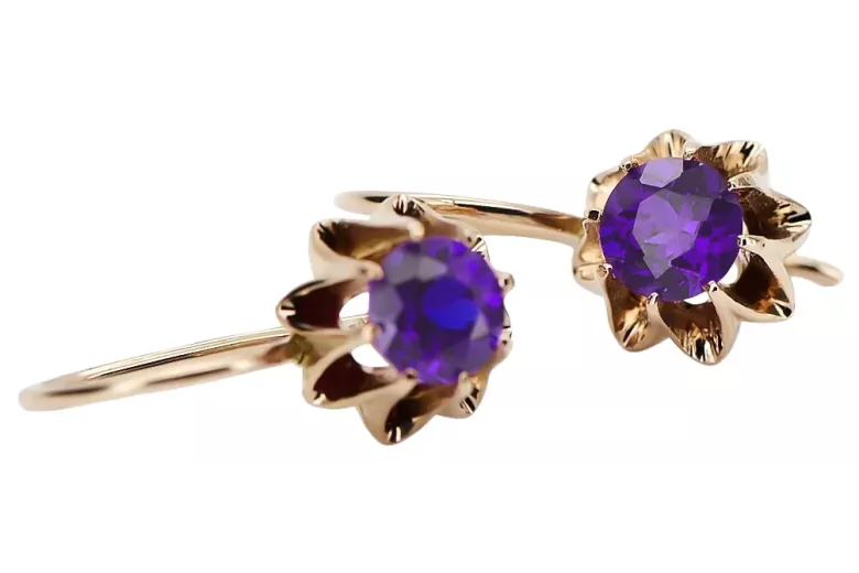 Rosa rosa 14k 585 pendientes de oro alexandrite vec092 Estilo soviético ruso vintage