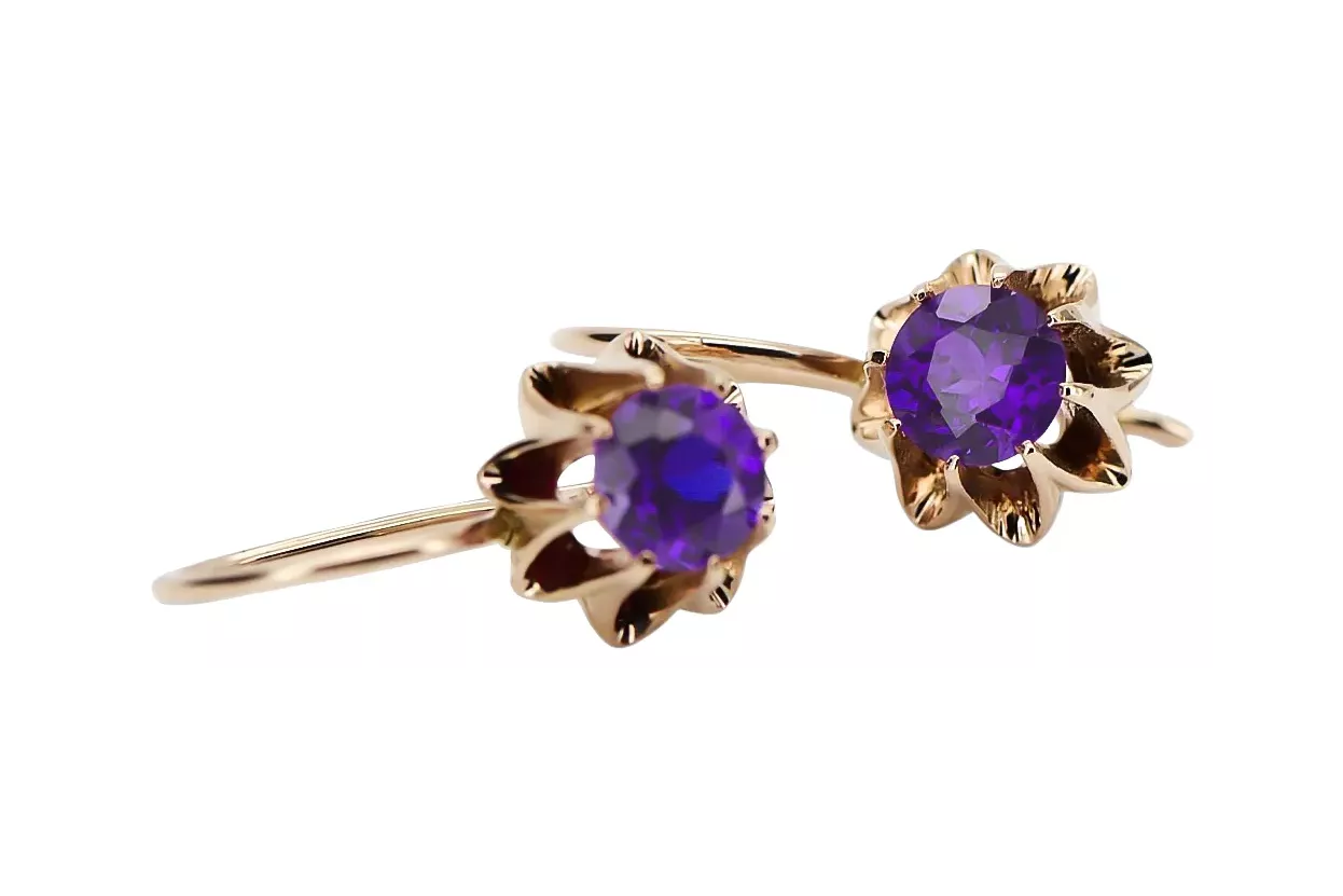 Boucles d'oreilles rose 14k 585 or alexandrite vec092 Vintage russe style soviétique