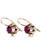 Rosa rosa 14k 585 oro ruby pendientes vec092 Estilo soviético ruso vintage