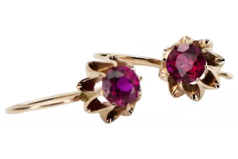 Rose pink 14k 585 gold ruby earrings vec092 Vintage Russian Soviet style