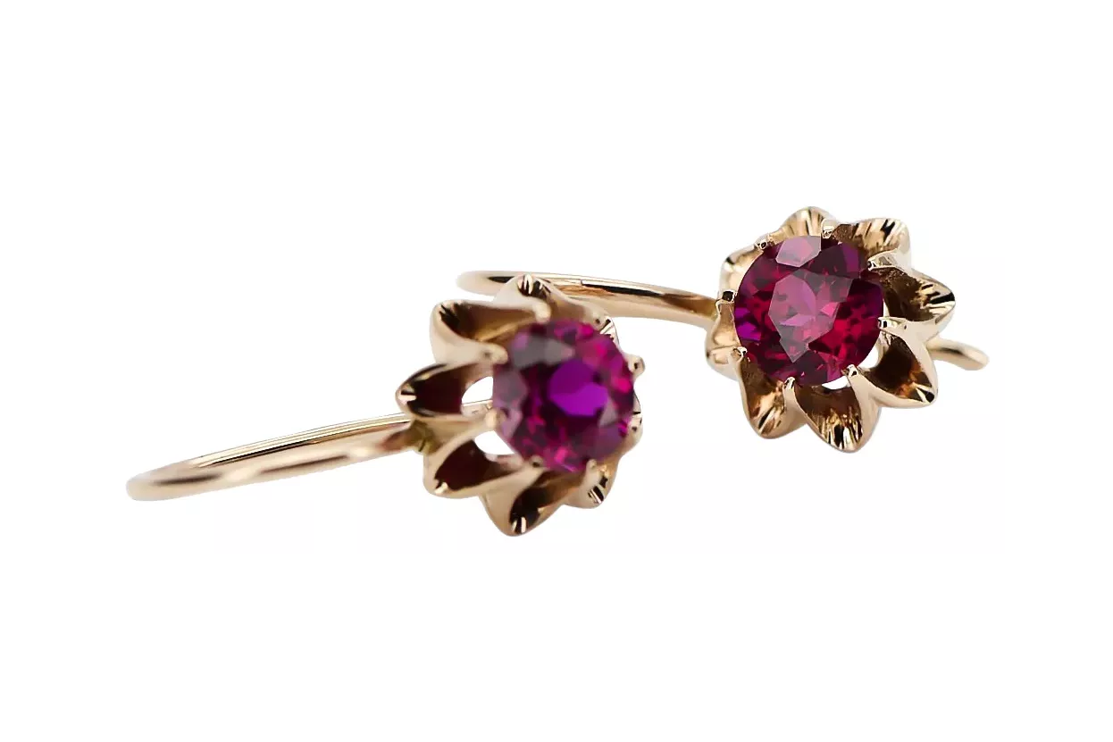 Rose pink 14k 585 gold ruby earrings vec092 Vintage Russian Soviet style