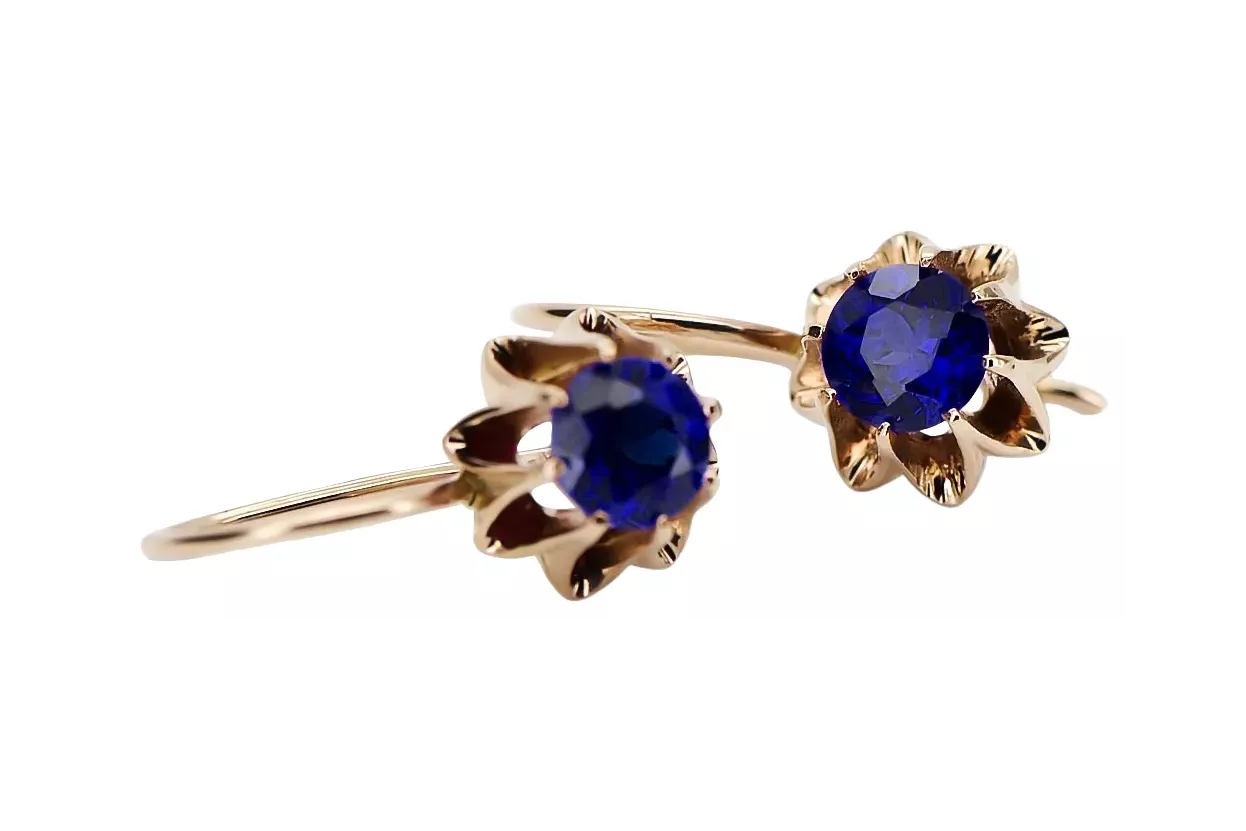 Rose pink 14k 585 gold sapphire earrings vec092 Vintage