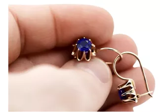 Rose pink 14k 585 gold sapphire earrings vec092 Vintage