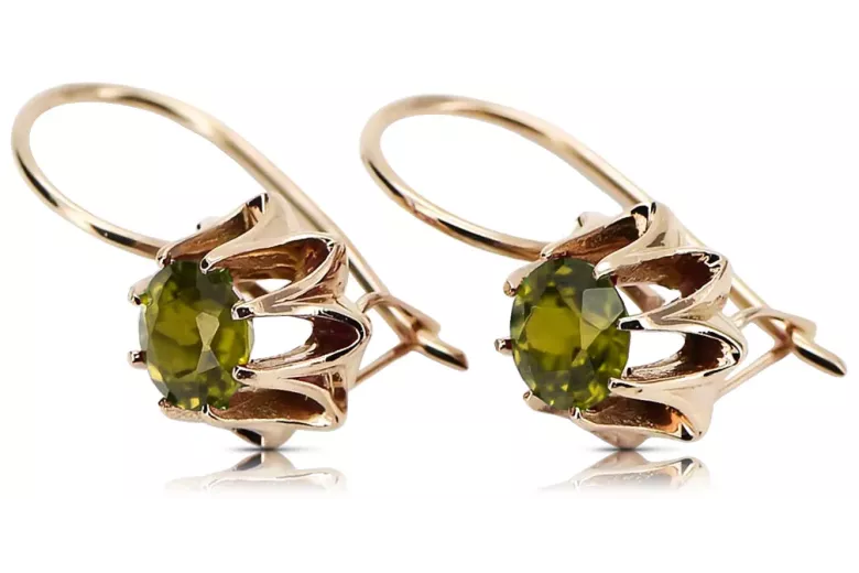 Boucles d'oreilles rose 14k 585 or peridot vec092 Vintage russe style soviétique