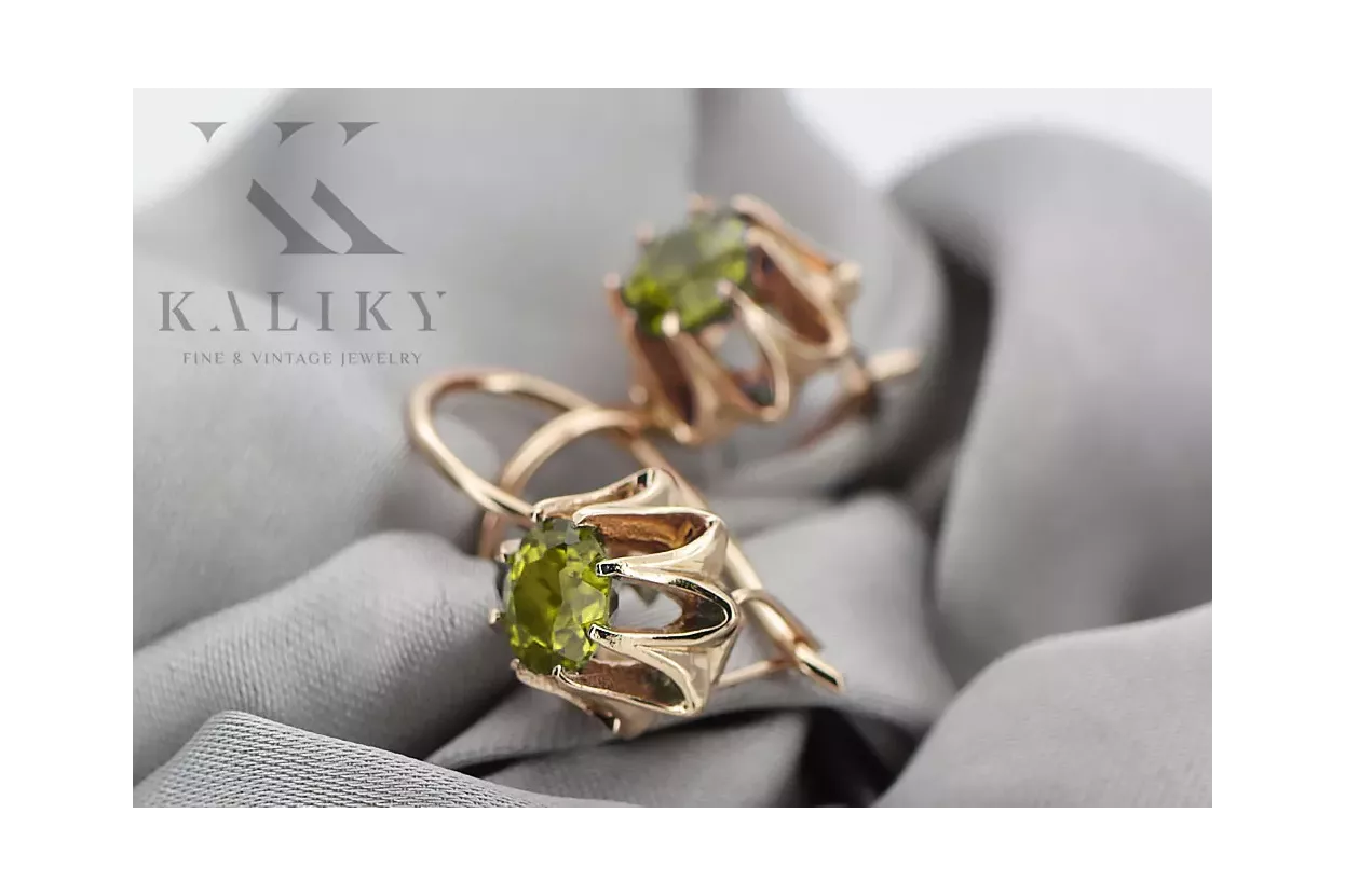 Kolczyki z różowego czerwonego 14k złota 585 z peridotem vec092 Vintage