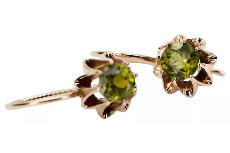 Boucles d'oreilles rose 14k 585 or peridot vec092 Vintage russe style soviétique