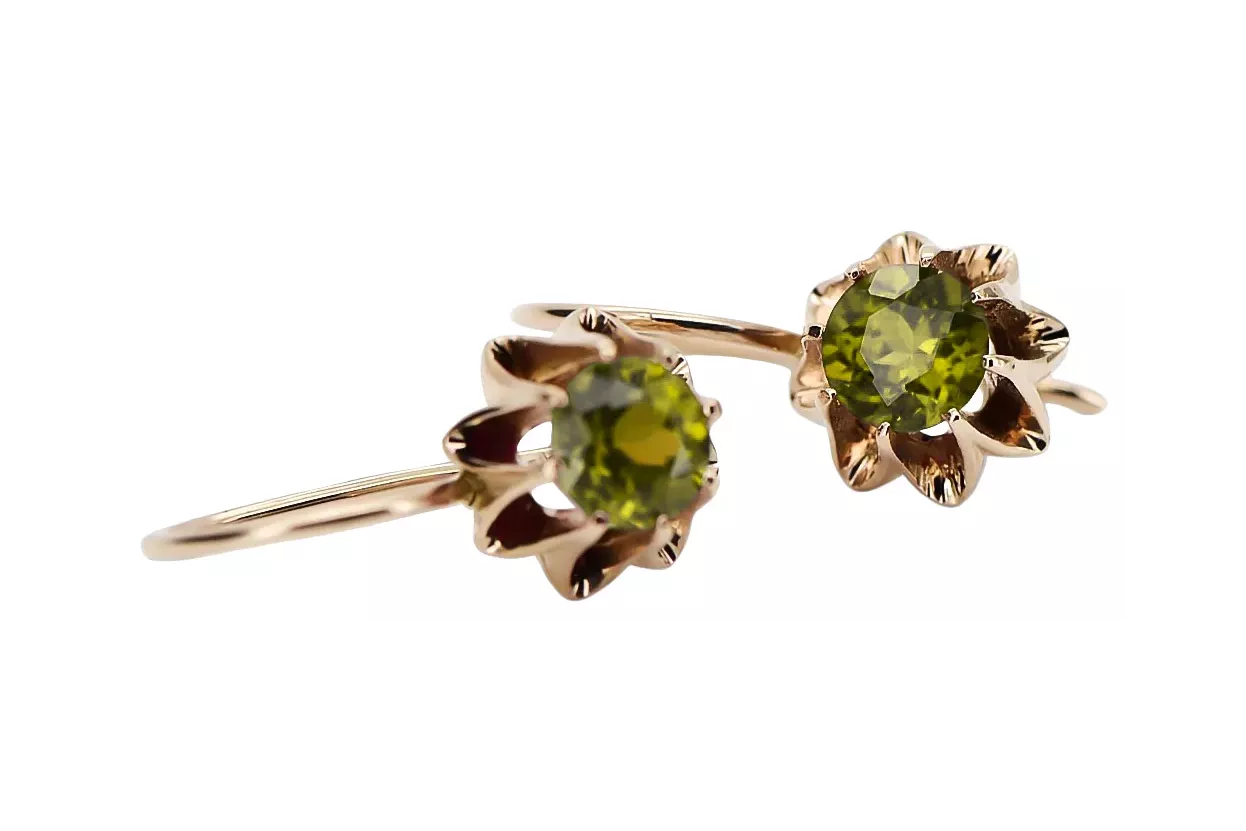 Boucles d'oreilles rose 14k 585 or peridot vec092 Vintage russe style soviétique