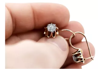 Boucles d'oreilles rose 14k 585 zircon or vec092 Vintage russe style soviétique