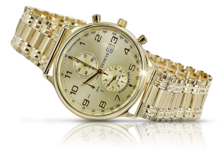 Goldene Herrenuhr Geneve ★ zlotychlopak.pl ★ Gold Reinheit 585 333 Niedriger Preis!