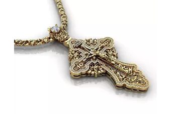 Pendentif de croix orthodoxe en or jaune 14k avec pierres cgoc002y