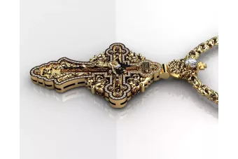 Gelb 14k Gold orthodox Kreuz Anhänger mit Steinen cgoc002y