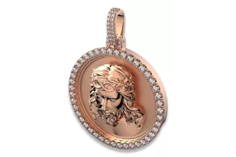 Rose rose 14k or 585 Jésus pendentif icône avec ruby zircon cgpj004r