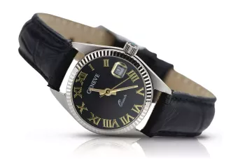 Zegarek damski z białego złota 14k 585 Geneve czarna tarcza lw020wdbc