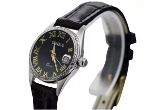 Montre femme Geneve en or blanc 14 carats cadran noir lw078wdbc