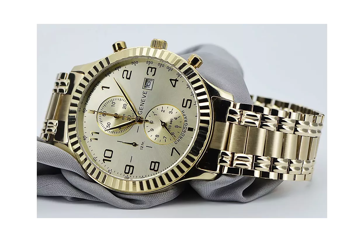 Reloj de oro para hombre Geneve ★ zlotychlopak.pl ★ Pureza de oro 585 333 Precio bajo!