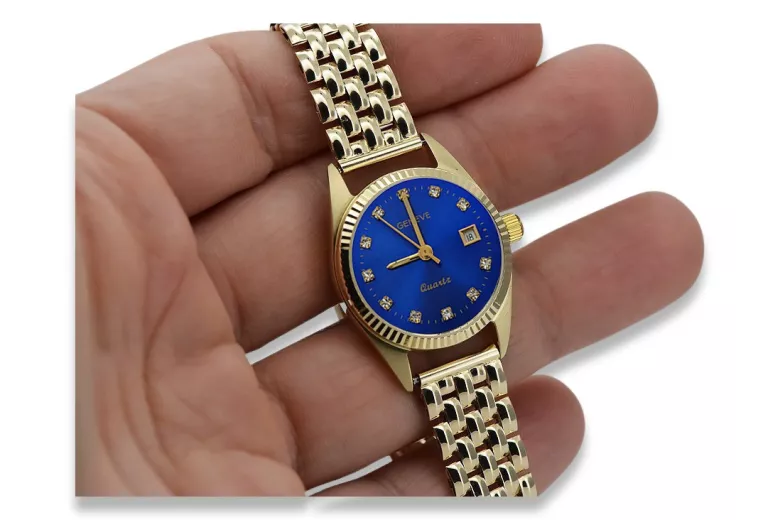 Goldene Herrenuhr Geneve ★ zlotychlopak.pl ★ Gold Reinheit 585 333 Niedriger Preis!