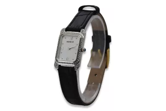 Blanco 14k 585 mujer de oro rectangular reloj de muñeca Geneve lw054wde