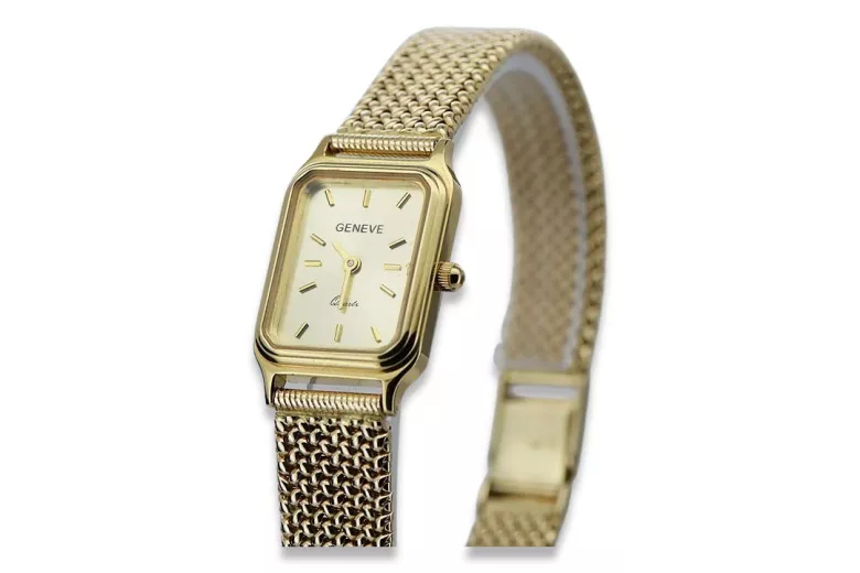 reloj Geneve de oro de 14 quilates para mujer con brazalete Lw023y&lbw004y