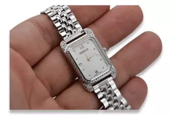 Blanco 14k oro 585 Lady Geneve reloj de muñeca rectangular lw054wdw